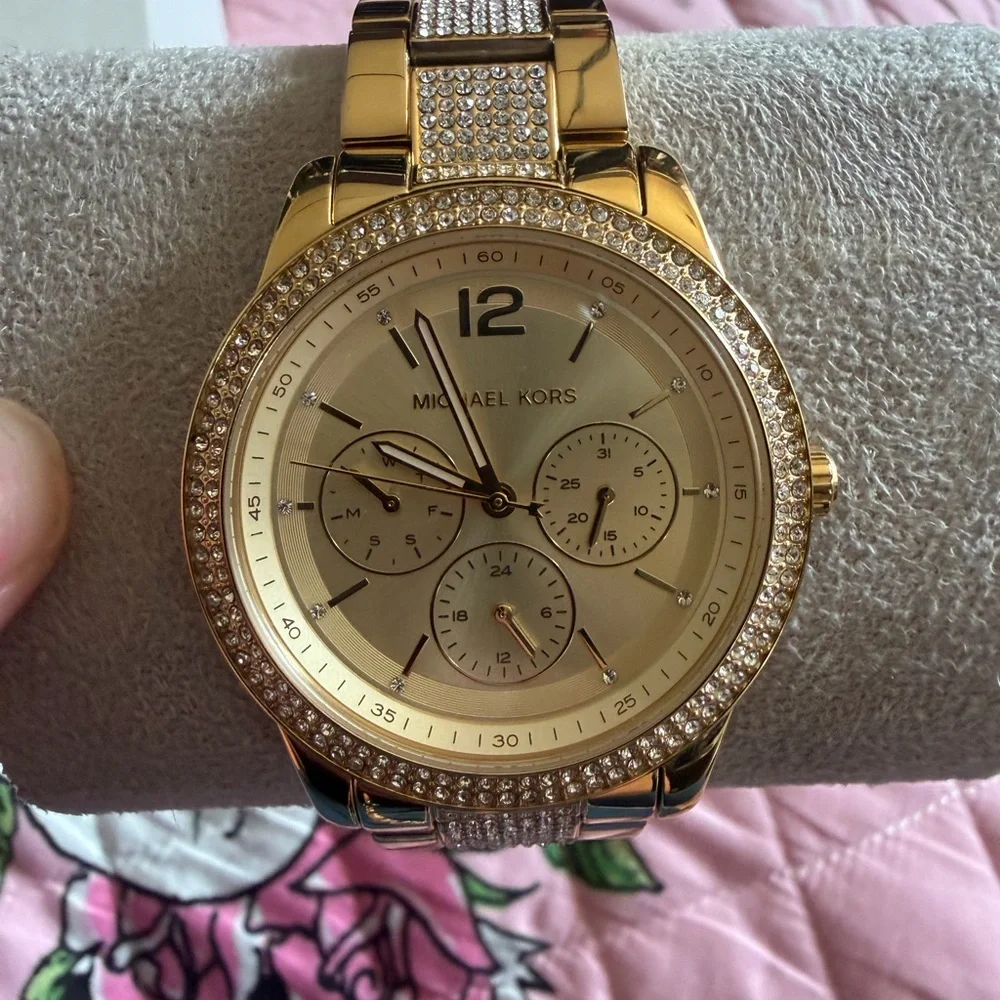 Michael Kors Gold-Tone Crystal Accent Chronograph Watch - Picture 2 of 5